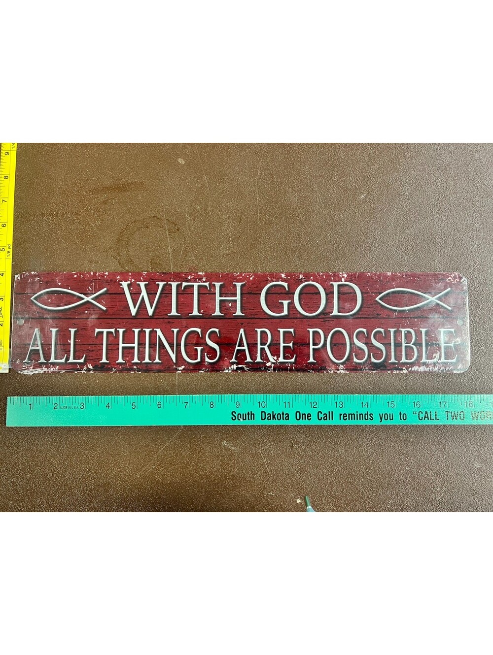 With God All Things Are Possible Aluminum Sign 4x18 Christian Wall Decor